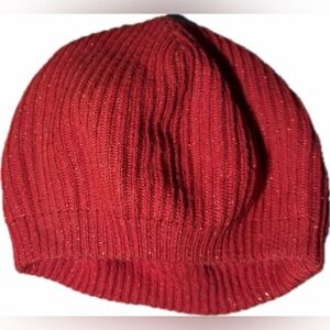 Adrienne Vitadini Red Beanie with Metallic Accents